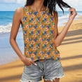 thumbnail image 2 of Fewfanhot Women's Tropical Floral Print Sleeveless Tank Top, Orange Hawaiian Flower Pattern Casual Blouse, Lightweight Summer Crew Neck Camisole, S-2XL, 2 of 6
