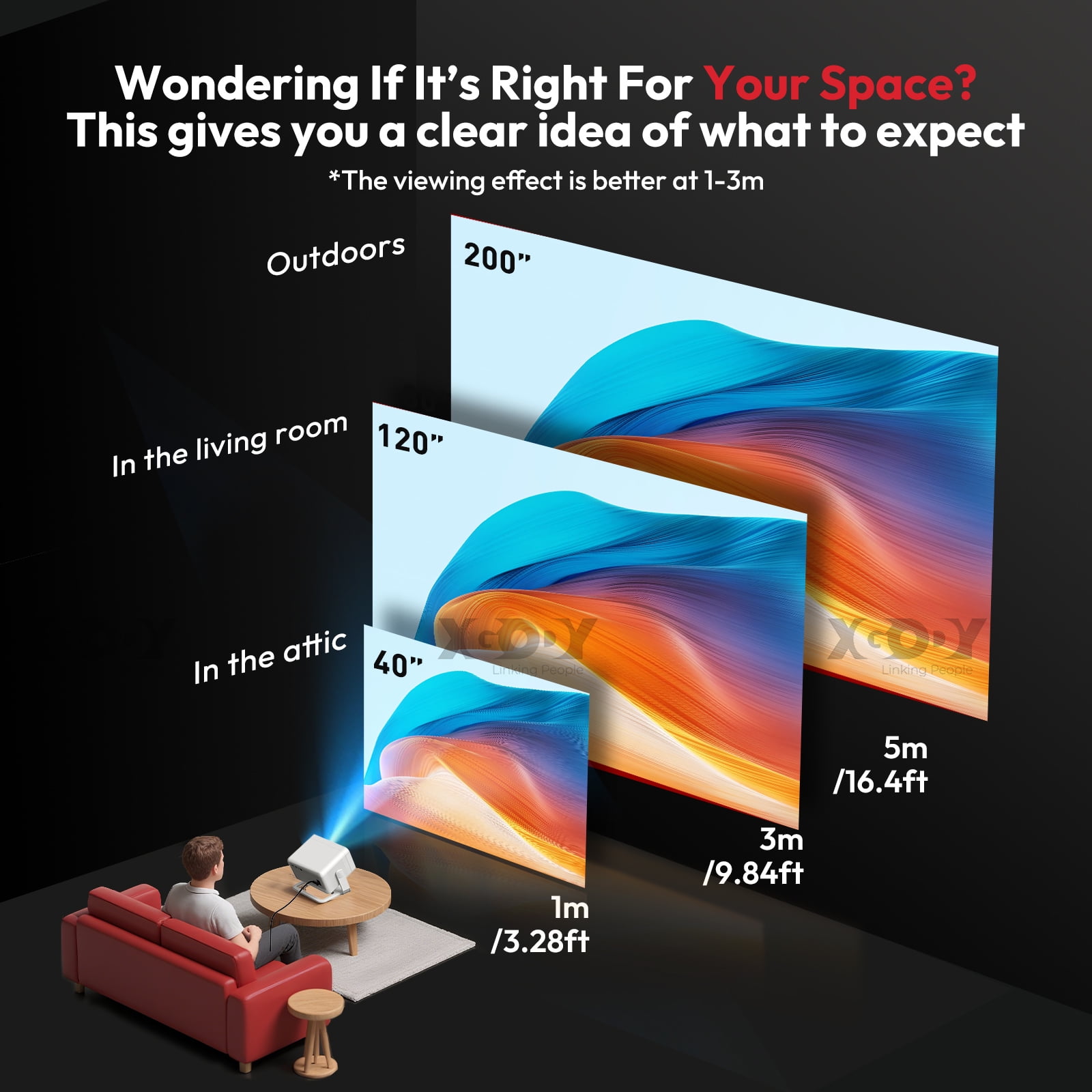 XGODY 1080P N6 Pro 700 ANSI Smart Projector with Wifi and Bluetooth,Aspect Ratlo 16:9 for Camping/Gaming, 1.3kg | Perfect for Home, Office & Outdoors , Light Gold 1 Count