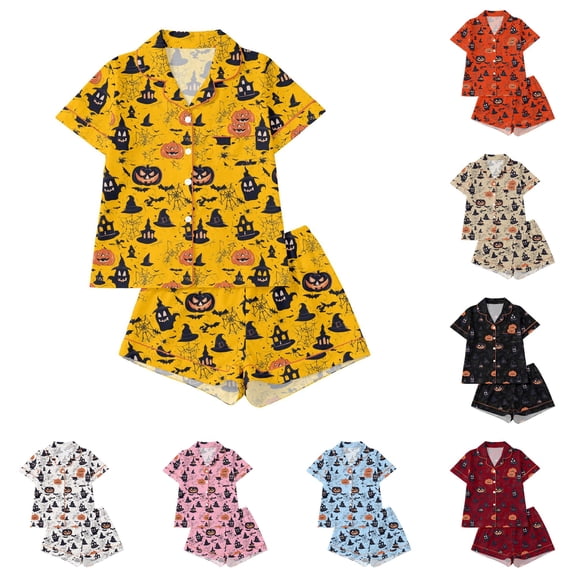 JAJAHO Girls Halloween Pajamas Sets Sizes 3-14 Kids Pumpkin Sleepwear Girls Halloween 2 Pcs PJS
