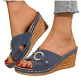 thumbnail image 3 of NOKIO Wedge Sandals for Women Open Toe Wedge Heels Womens High Heel Sandal Round Toe Heeled Wedge Sandals Wood Grain Slip on Wedge Mules Hollow Casual Slippers, 3 of 8
