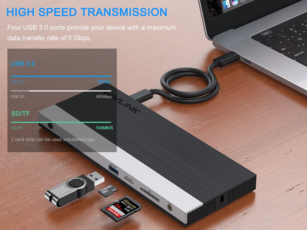 WAVLINK USB-C Triple Display Laptop Docking Station, Retail Packaging with Power Adapter