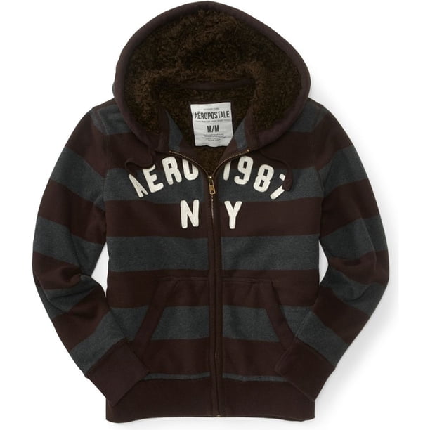 Sudadera con capucha y rayas forradas de piel sintética Aeropostale para hombre marrón XXL