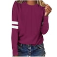 thumbnail image 1 of Lenpel T-Shirts pour Femmes à Rayures à Manches Longues Col Ras du Cou devant Plissé Tunique Habillée Décontractée Hauts Amples Tee Blouses (Vin, Petit), 1 of 1