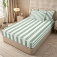 thumbnail image 2 of Meiyoeat Simple Vertical Stripe Zipper Full Size Comforter Sets with Fitted Sheet and 2 Pillowcases, Classic Linear Pattern Zipper Bedding Set, Sage Green,Reversible,4pcs, 2 of 6