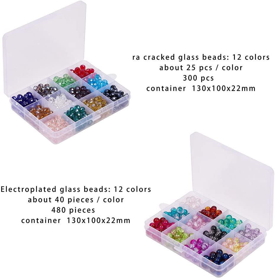 780pcs 24 Color Glass Beads Jewelry Making 300pcs Glass Beads and 480pcs Briolette Faceted Glass Beads Necklace Bracelets Making