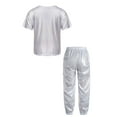 thumbnail image 2 of YONGHS Kids Boys Girls Hip Hop Jazz Modern Dance Outfit Shiny Metallic Shirt Tops and Pants Set Silver 9-10, 2 of 5