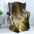thumbnail image 4 of Forest Soft Flannel Fleece Blanket, Water Channel Foggy Weather Trees Grass City Street at Winter Night Mystery, Cozy Plush for Indoor and Outdoor Use, 50" x 60", White Green Brown, by Ambesonne, 4 of 5