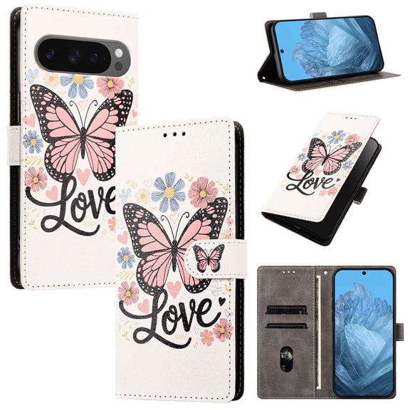 Colorful Painted Wallet Phone Case for Google Pixel 9 Pro XL / Pixel 10 Pro XL 6.8" , PU Leather Flip Folio Cover With Card Slots, Magnetic Closure, Kickstand, Shockproof Protective Phone Case