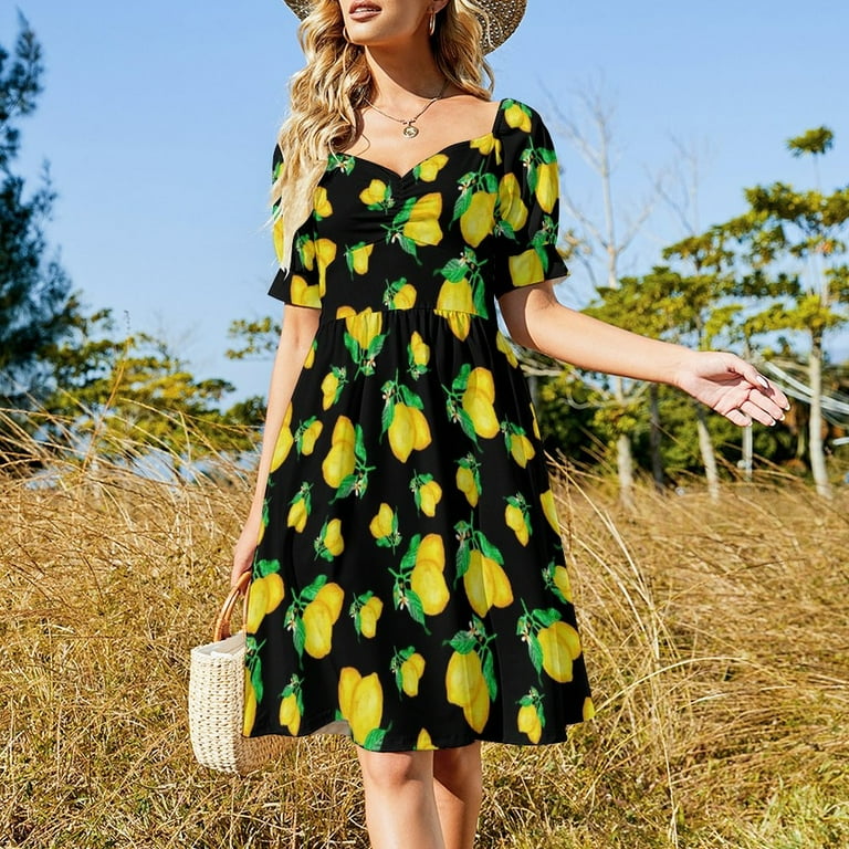 Lemons & Black Sleeveless Dress women party dresses prom dresses Women long  dress - Walmart.com