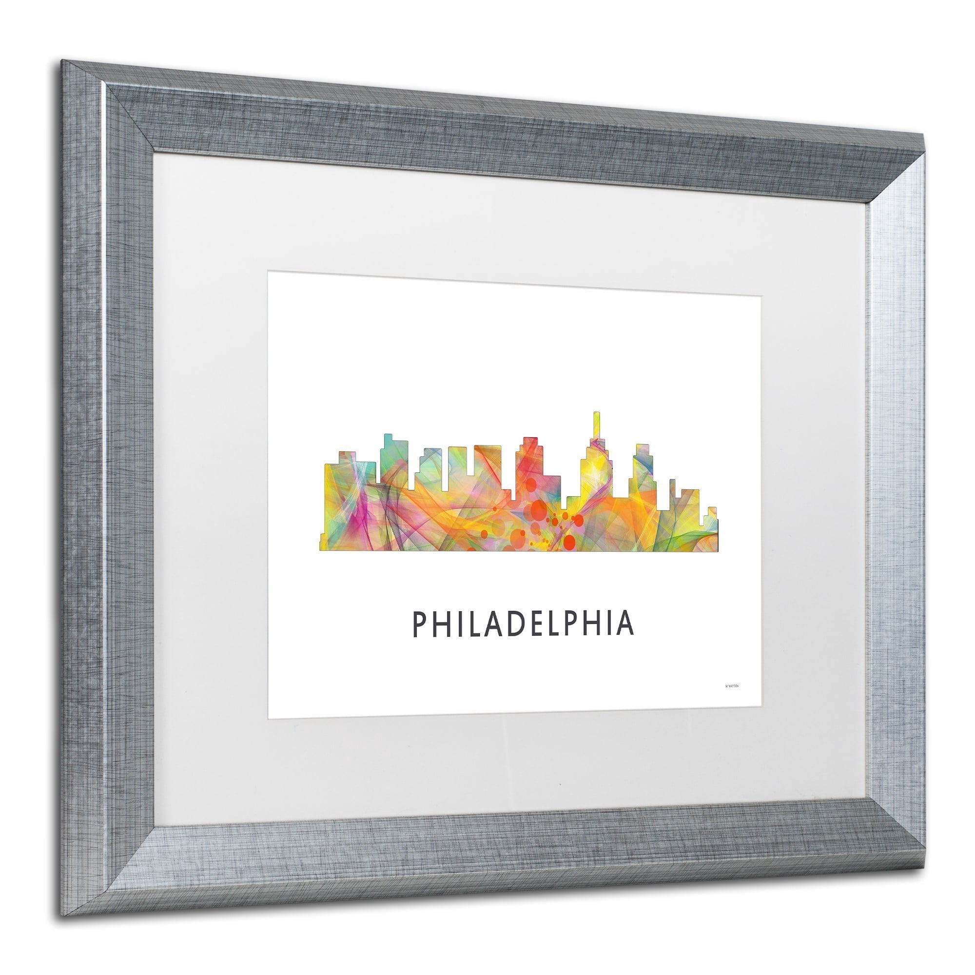 Trademark Fine Art 'Philadelphia Skyline WB-1' Canvas Art by Marlene Watson, White Matte, Silver Frame