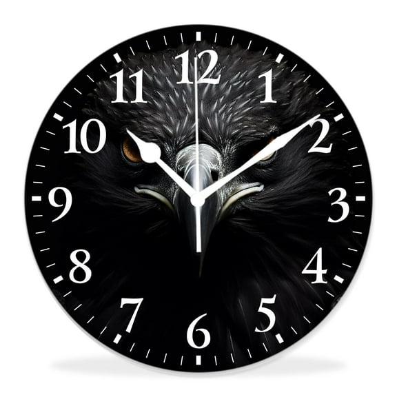 12 Inch Wall Clock Battery Operated Silent Clock Decorative for Office, Kitchen, Outdoor, Living Room，Bald Eagle on Black Elegant