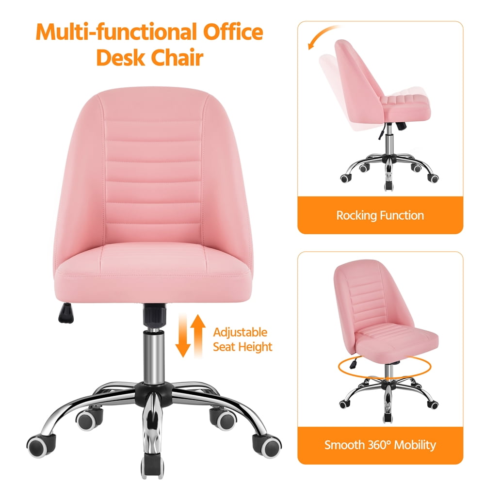Alden Design Modern Tufted Faux Leather Armless Desk Chair for Home Office, Pink