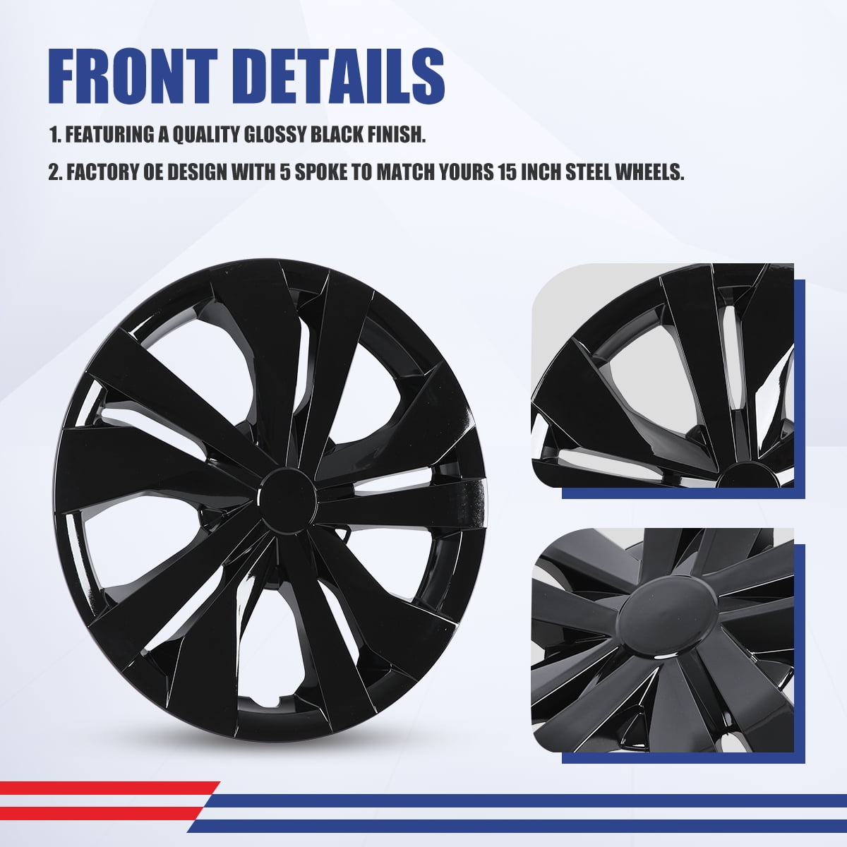 4 Pack 15 inch Steel Wheel Hubcaps for 2007-2025 Nissan Versa,2007-2019 Versa Sedan,2007-2012 Versa Hatchback,2014-2019 Versa Note,Snap-on Installation,Black Lacquer
