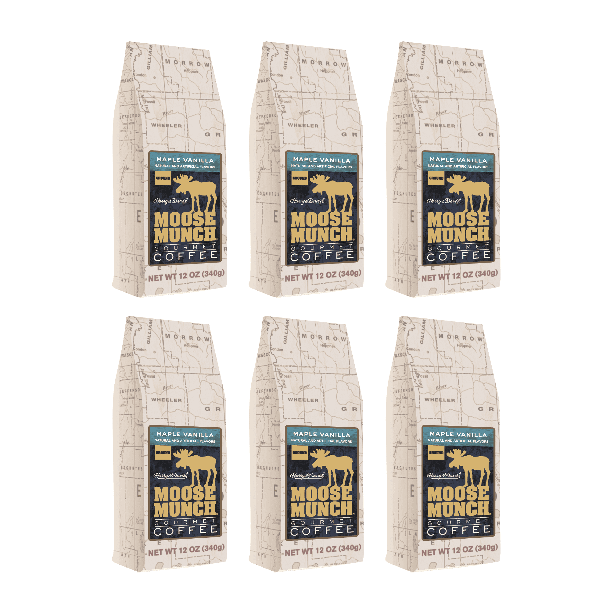 Harry & David Maple Vanilla Moose Munch Gourmet Coffee 6 Bags (12 oz each)