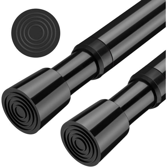 Adjustable Tension Curtain Rod, 15.7 to 28 Inches Spring Rods Closet Rod Cupboard Bars Spring Loaded Curtain Rods Tensions Rod for Windows,Kitchen, Bathroom,Cupboard,Wardrobe (2Pcs,Black)