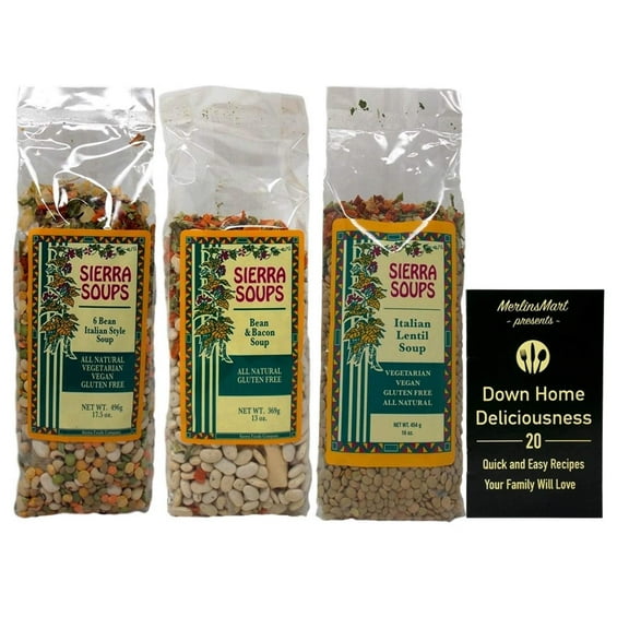 Sierra Soups 3 Flavor Variety (1) each: Bean & Bacon, 6 Bean Italian Style, Italian Lentil   MerlinsMart Zine