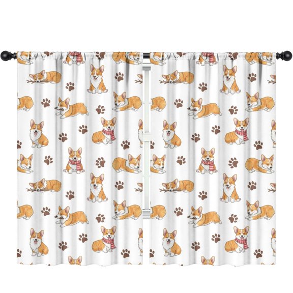 Blackout Kids Curtains,Corgi and Scarf White Pattern Children's Insulated Curtains Set Of 2,Bedroom Essentials,Toddler Room Decor 52"x84"