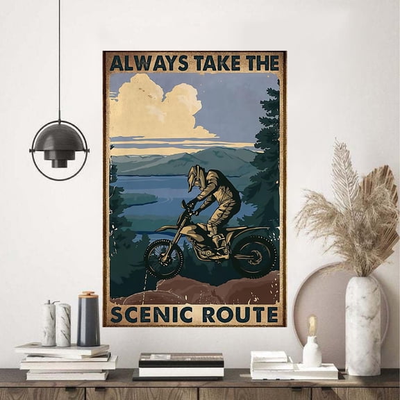 Always Take The Scenic Route Poster Motorcycle Poster 11 x 17 Inch Poster