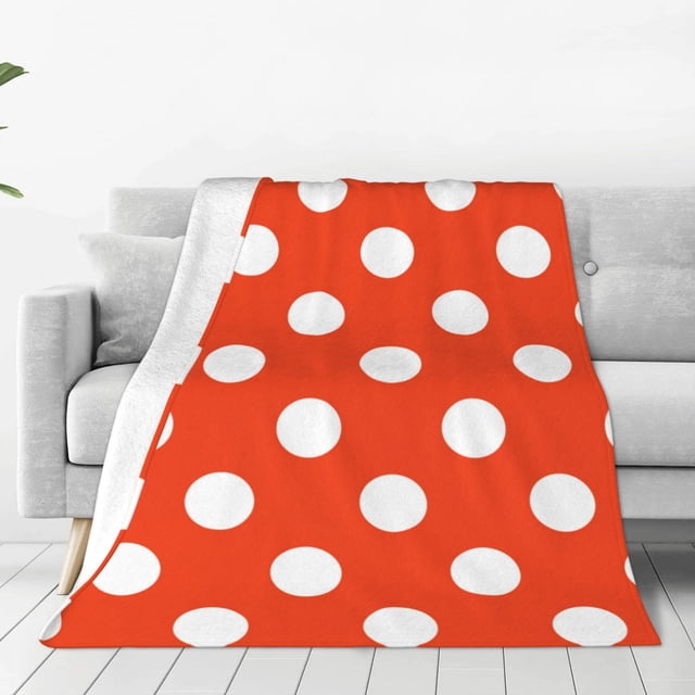 Balery Orange And White Polka Dot1 Manta de Felpa Suave y Acogedora – Cobija de Franela Aterciopelada para Cama, Lavable y Cálida para Sofá, Mascotas, Transpirable-80"x60"