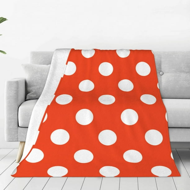 Balery Orange And White Polka Dot1 Manta de Felpa Suave y Acogedora – Cobija de Franela Aterciopelada para Cama, Lavable y Cálida para Sofá, Mascotas, Transpirable-80"x60"