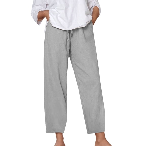 Pants for Women Wide Leg Pants Woman Women's Solid Color Loose Comfort And Linen Drawstring Elastic Waist Pocket Straight Leg Trousers Casual Pants