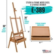 U.S. Art Supply Large Wooden H-Frame Studio Easel with Artist Storage Drawer - Mast Adjustable to 75 High, Beechwood
