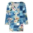 thumbnail image 4 of cocolona Womens 3/4 Sleeve Tops 2025 Fall V Neck Lightweight Shirts Business Casual Work Blouse Fashion Floral Print T-shirts, 4 of 6