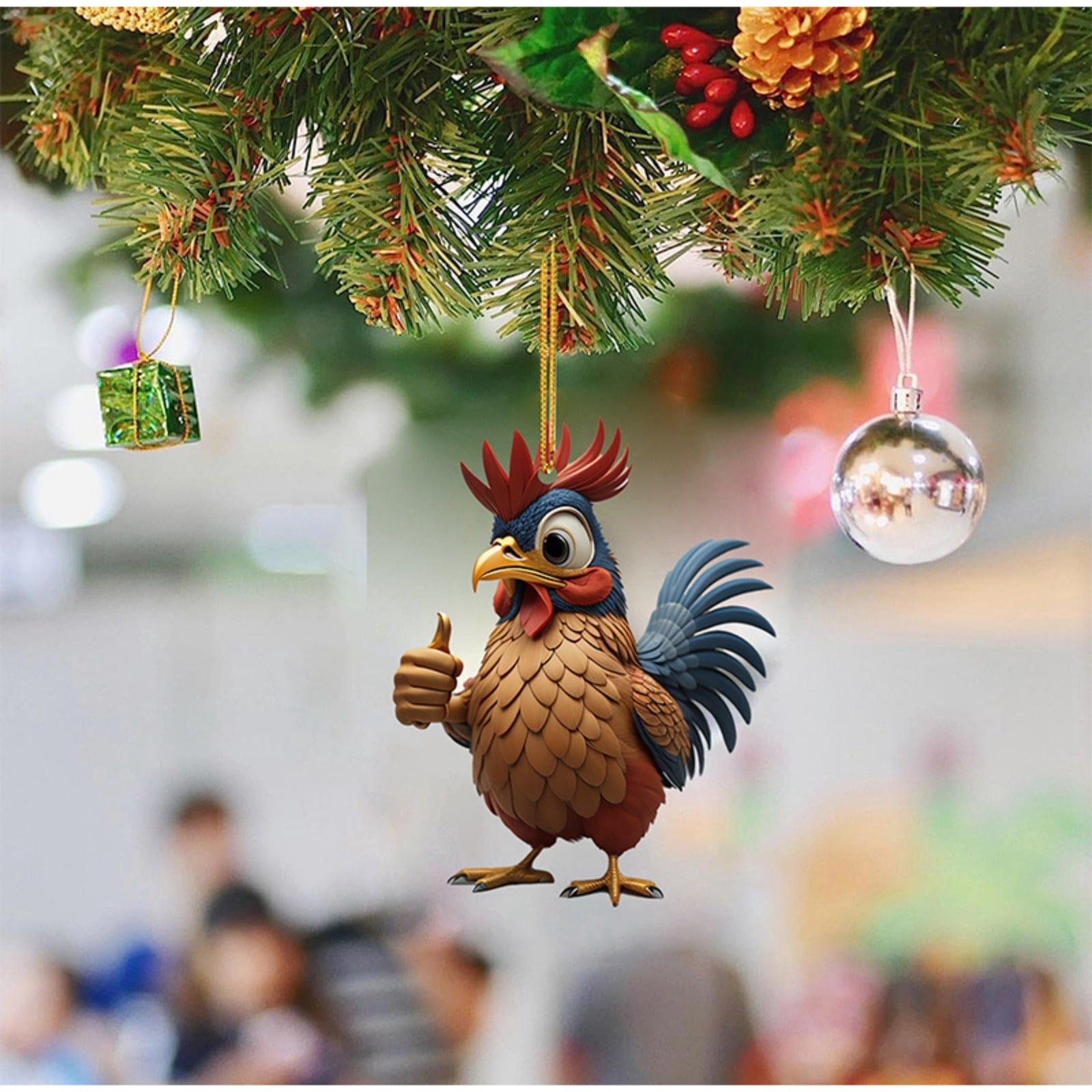 Christmas Tree Ornaments,Acrylic Christmas Tree Chicken Decorations,Colorful Chicken Hanging Ornaments,Farmhouse Hanging Decor for Xmas Tree Decoration Holiday Parties Craft Supplies,6PCS