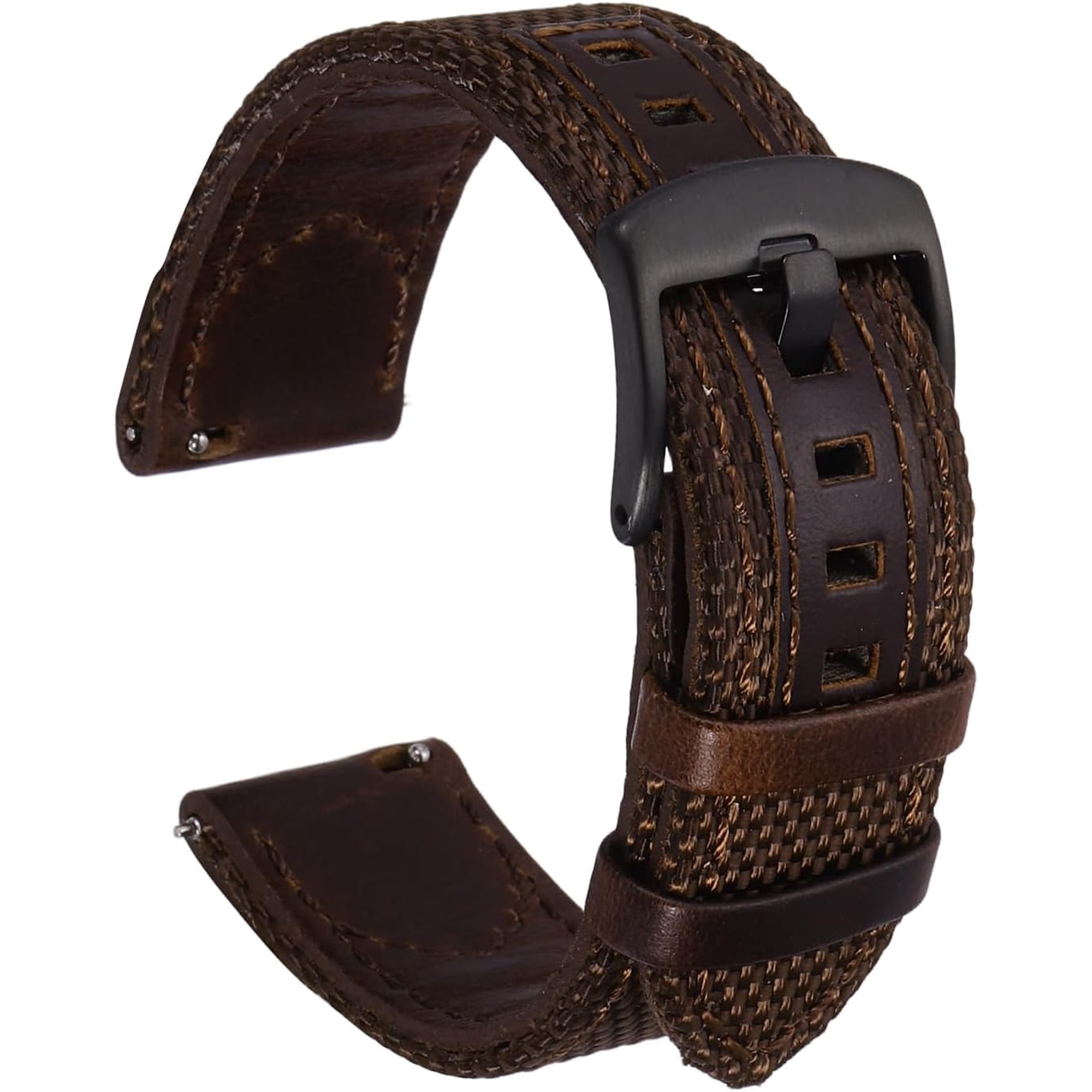 Nylon Watch Band Genuine Leather Quick Release Straps Replacement Bands Brown-Coffee 20mm