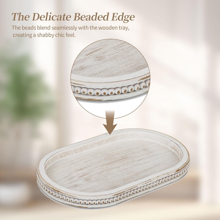Hanobe Beaded Edge Whitewashed Wood Oval Tray photo 6