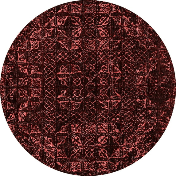 Ahgly Company Machine Washable Indoor Round Abstract Red Modern Area Rugs, 3' Round