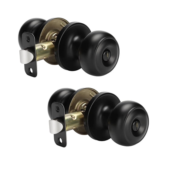 Haidms 2 Packs Matte Black Door Knobs Interior, Round Privacy Door Knob keyless (Thumb Turn Lock on The Inside) Ball Door Knob for Bedroom Bathroom