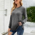 thumbnail image 4 of Sweatshirts for Women Round Neck Solid Color Long Sleeve Pullover Tops with Pocket, 4 of 8