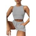 thumbnail image 3 of Women Summer Lounge Sets Casual Waffle Knit Crop Top Shorts Outfits 2 Piece Sets Sleepwear Grey XL, 3 of 9