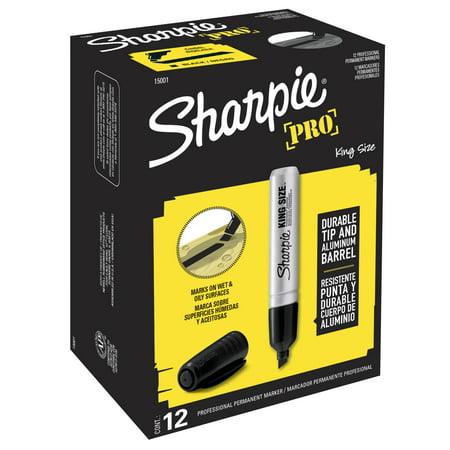 Sharpie Pro King Size Permanent Markers, Chisel Tip, Black, Box of