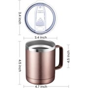 12oz Coffee Mug With Handle and Sliding Lid,Stainless Steel Travel Tumbler Cup with Handle,Double Wall Vacuum Insulated Camping Cup for Hot & Cold Drinks Tea (Cold Grey,Set of 1