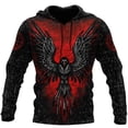 thumbnail image 4 of Sudadera con capucha de gran tamaño con estampado 3D de esqueleto cruzado y tatuaje rojo terrorífico para hombre, chándales casuales, ropa de animal de cuervo y lobo malo, 4 of 5
