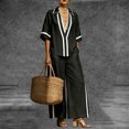 thumbnail image 5 of BRELIL Women Plus Size Two Piece Sets V Neck Short Sleeve Shirt Wide Leg Long Pants Casual Lounge Solid Boho Vacation Travel Outfits Fall Summer Tracksuit, Black 2XL, 5 of 7