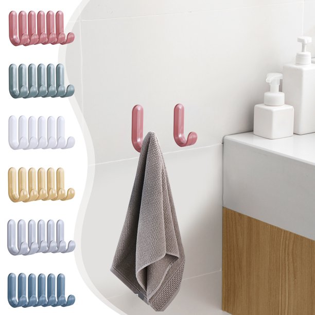Juego de garfios de plástico de 6 Montaje de pared sin punzón | Ganchos adhesivos multicolores para organización del hogar | Agarre resistente a fugas duradero | 6 x 3,2 x 2 cm Diseño compacto