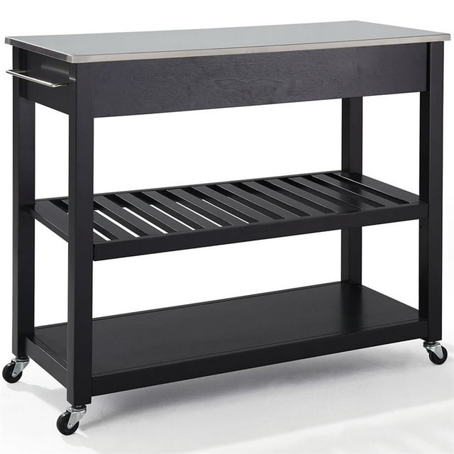 Crosley 2 Drawer Stainless Steel Top Kitchen Cart in Black