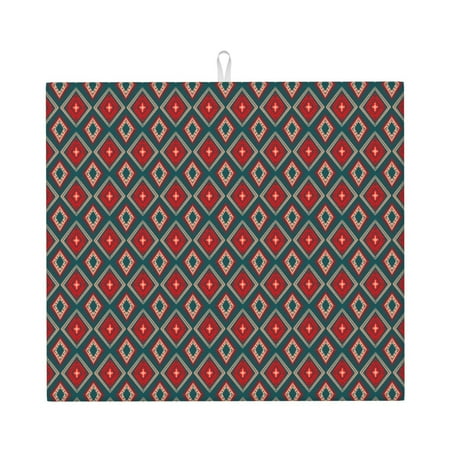 

Vsdgher Red And Orange On Blue Teal Print Dish Drying Mat Kitchen Counter Mat Dish Drying Pad for Dishes Utensils Pots and Pans 16 x 18