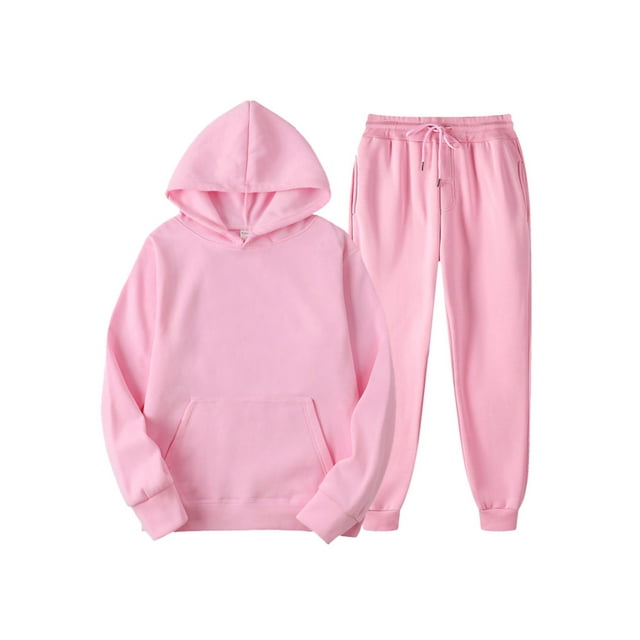 Innerwin Ensemble de Chandails à Capuchon et Pantalons de Survêtement Couleur Unie Survêtement pour Homme d'Hiver à Capuche Chaud 2 Pcs Chandail à Capuchon Rose TP
