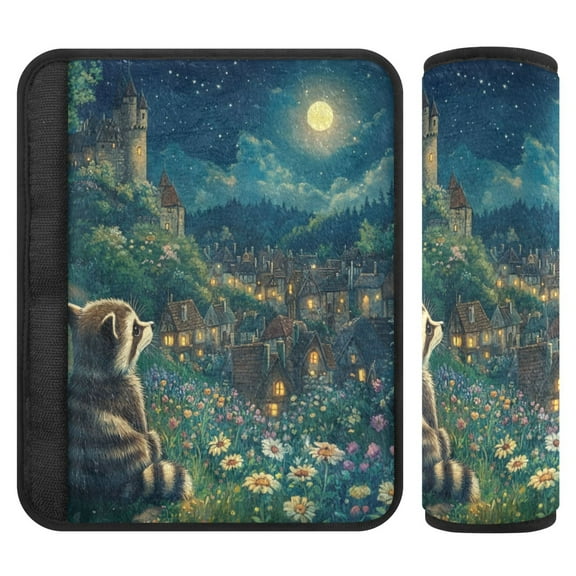 Qxltty Raccoon Journey Car Seat Strap Pads are Soft and Snug Fitting for All Cars Backpacks Pushchair