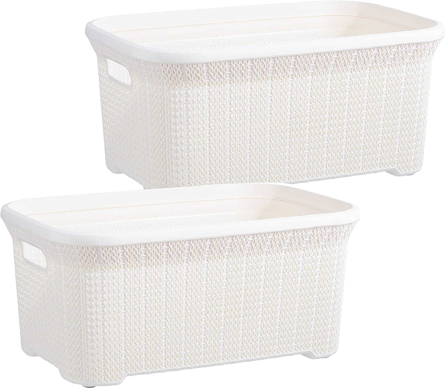 Superio 50L Knit Laundry Basket with CutOut Handles Cream Beige (2