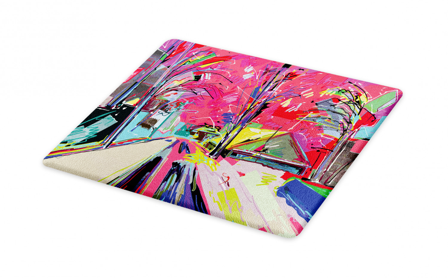 Fine Art Cutting Board, Funky Digital Paint Streets Sketch Style