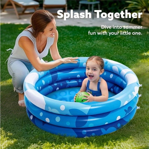GLZHOME 34Inch Inflatable Kids Pool - 3Ring Whale Design Baby Pool for Toddlers & Pets, 90lb Capacity, Portable Outdoor Water Play for Backyard, Beach&Summer Parties, Durable Lightweight Blow-Up Pool