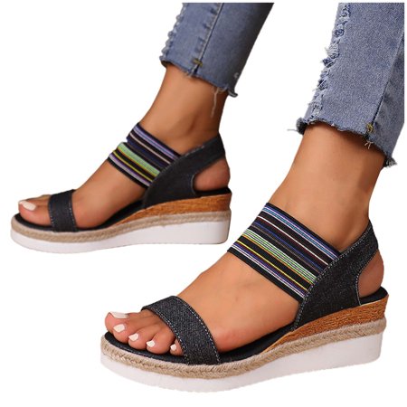 

ZHELIYO Women s sandals Casual Side Hollow Stretchy Slope Bottom Roman Shoes Ladies Summer Sandals Fashion Women s Sandals Black 9