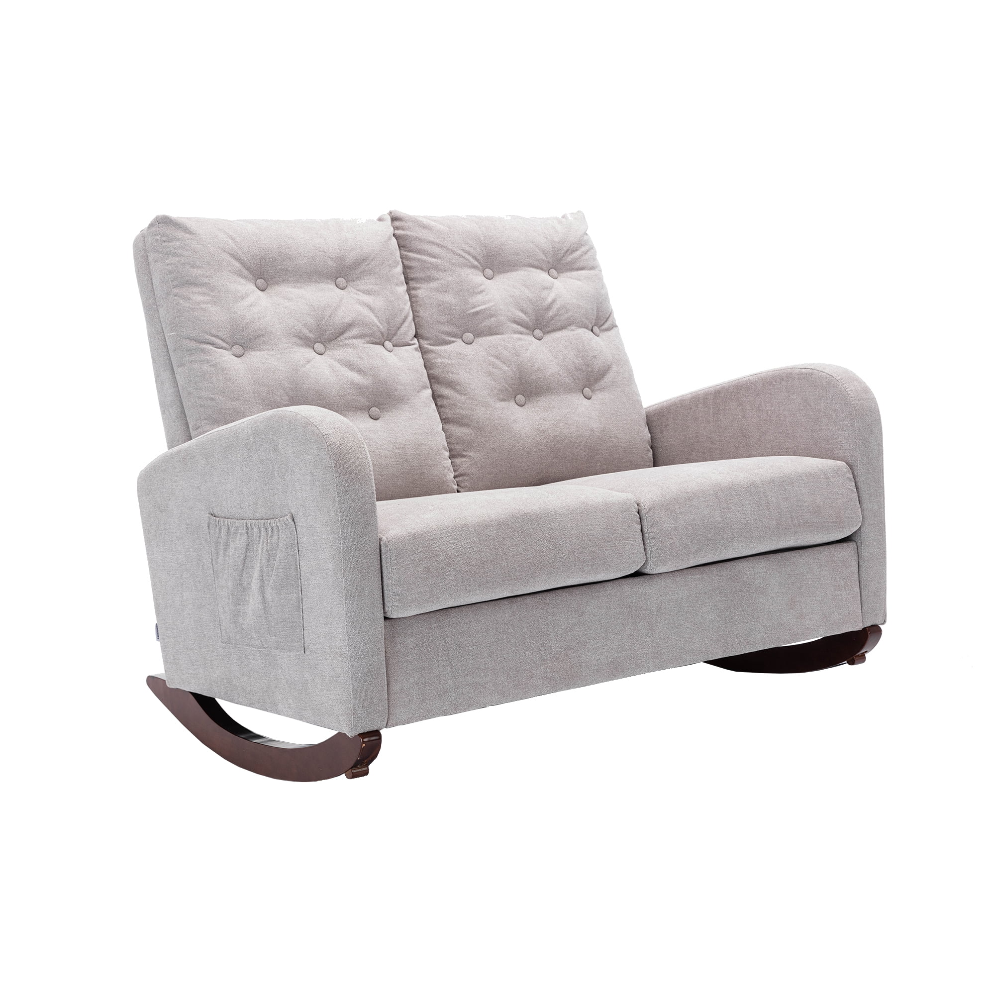 Bellemave Fashion Double Rocking Sofa with High Backrest and Pocket, Rocker Chair with Spacious Wing-back and Padded Seat for Living Room, Bedroom, Nursery(Gray)