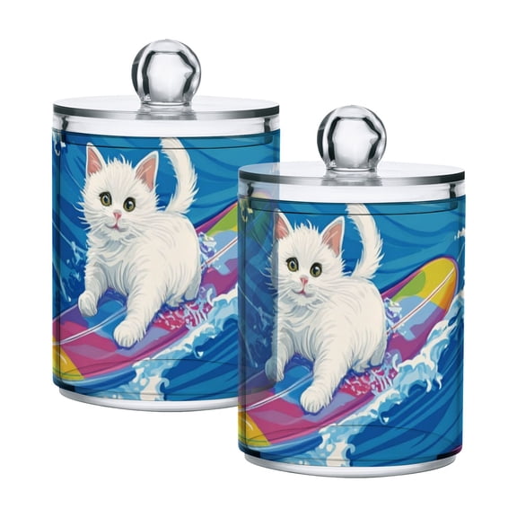 Cute Cartoon Cats Surfing Translucent Plastic Cans Storage Canisters with Lid Set of 2