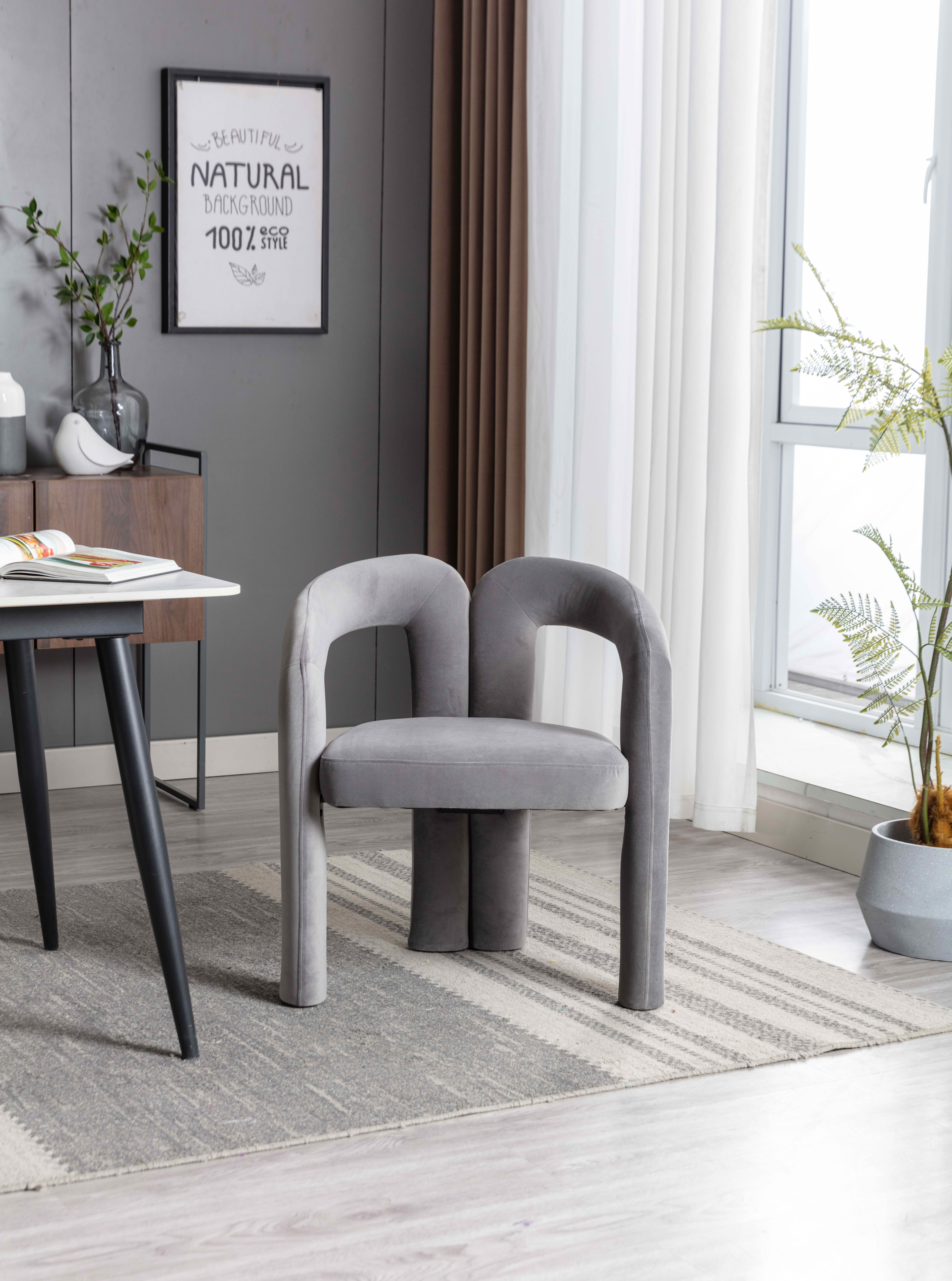 MAYEERTY Set of 2 Velvet Dining Chairs, Curved Back Side Chairs, Wood Legs, 250 lb Capacity, Gray